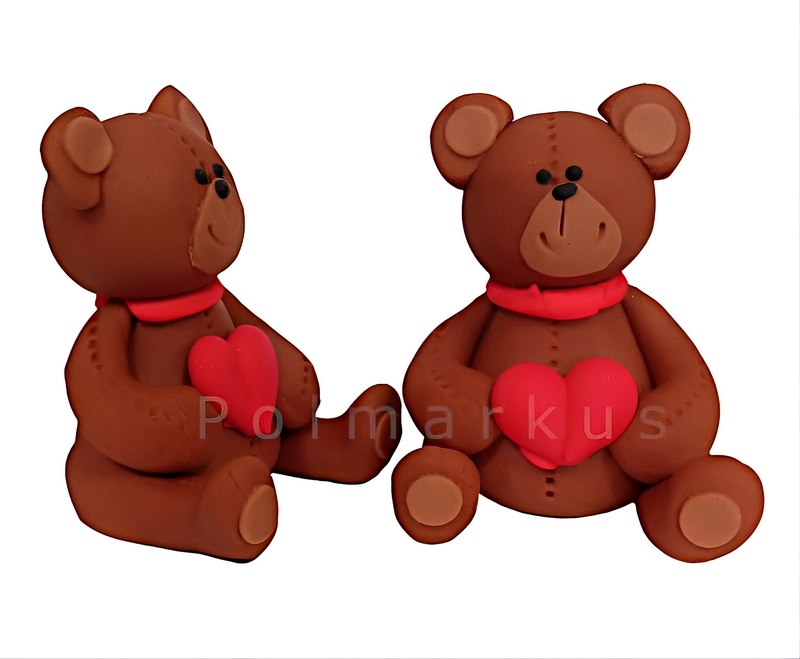 Cake sugar figurine for a birthday, teddy bear with heart, H 8 cm, width 4.5 cm, pack of 6, 1708