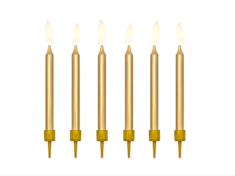 Birthday candles, plain, gold, 6cm (6 pc)