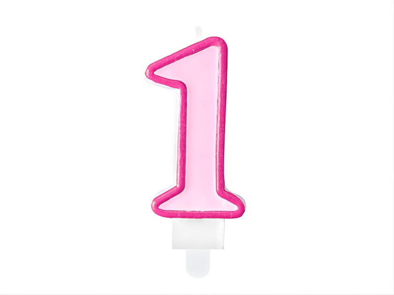 Birthday candle Number 1, pink,7cm (1 pc)