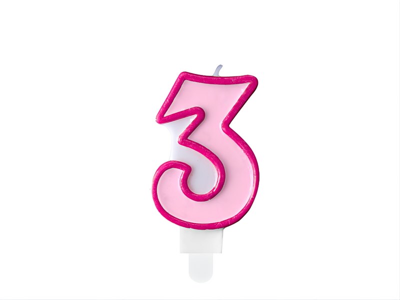 Birthday candle Number 3, pink,7cm (1 pc)