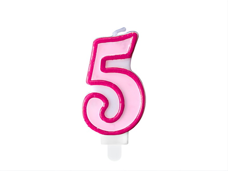 Birthday candle Number 5, pink,7cm (1 pc)