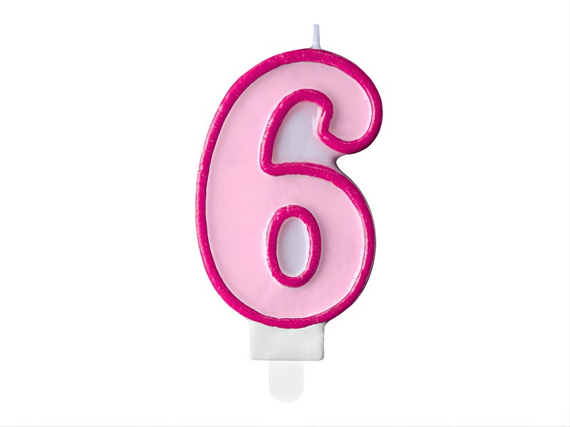 Birthday candle Number 6, pink,7cm (1 pc)