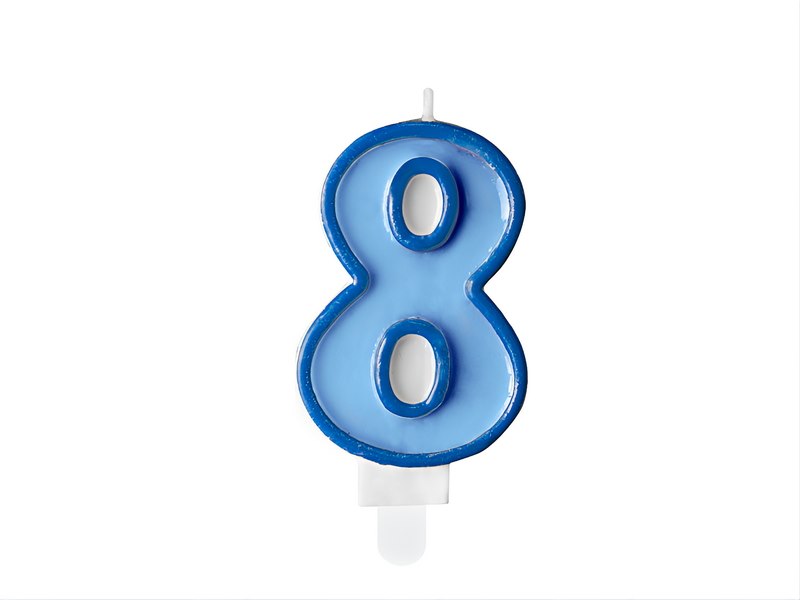 Birthday candle Number 8, blue,7cm (1 pc)