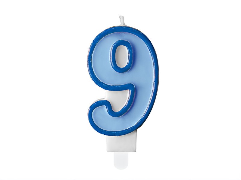 Birthday Number Candle  9  Blue 7cm