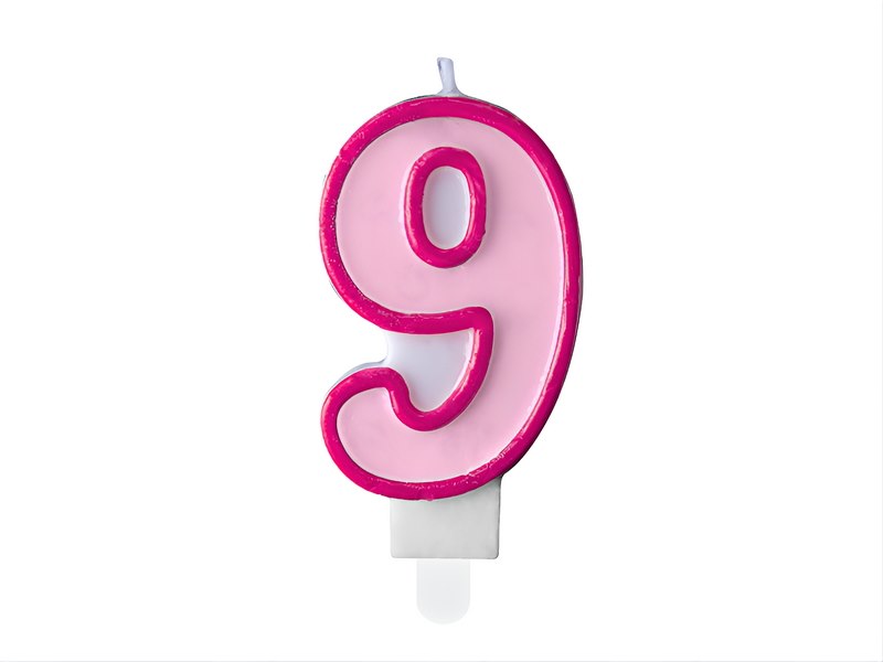 Birthday candle Number 9, pink,7cm (1 pc)