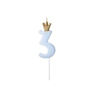 Birthday candle Number 3, light blue,9.5cm (1 pc)
