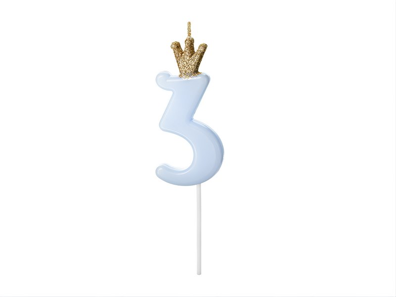 Birthday Number Candle  3  Light Blue 9.5cm