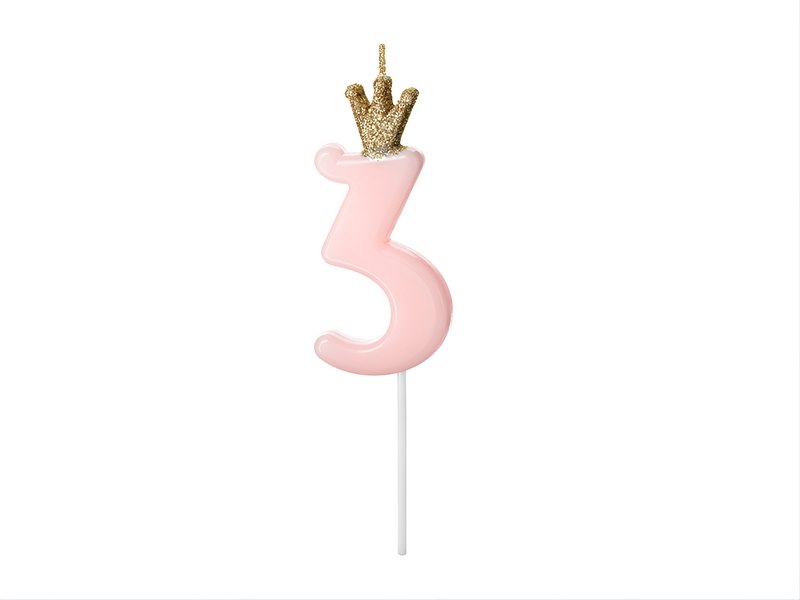 Birthday candle Number 3, light pink,9.5cm (1 pc)