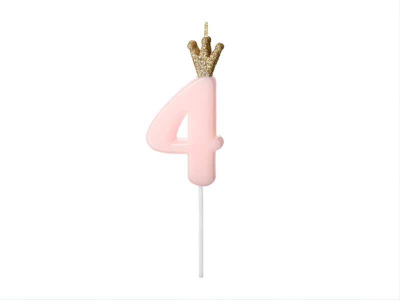 Birthday Number Candle  4  Light Pink 9.5cm