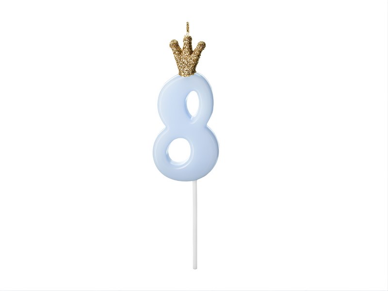 Birthday candle Number 8, light blue,9.5cm (1 pc)