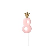 Birthday candle Number 8, light pink,9.5cm (1 pc)