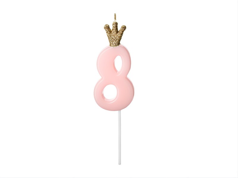 Birthday Number Candle  8  Light Pink 9.5cm