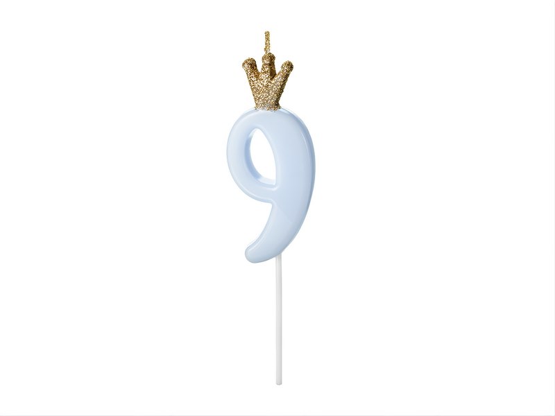 Birthday Number Candle  9  Light Blue 9.5cm