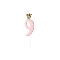 Birthday candle Number 9, light pink,9.5cm (1 pc)