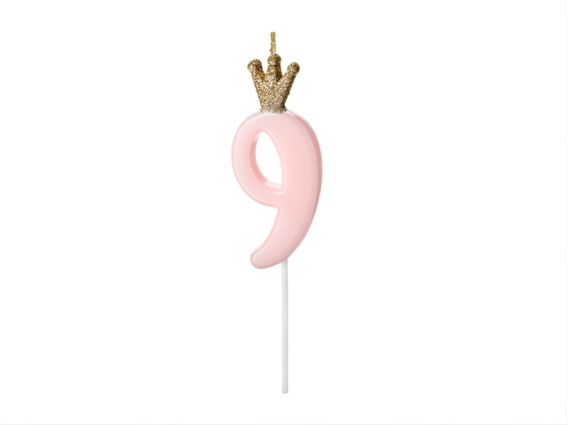 Birthday candle Number 9, light pink,9.5cm (1 pc)