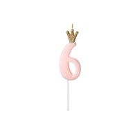 Birthday candle Number 6, light pink,9.5cm (1 pc)
