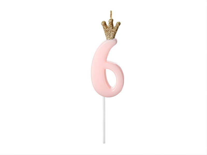 Birthday candle Number 6, light pink,9.5cm (1 pc)