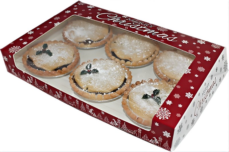 Premium Xmas Deep Mince Pie Window Box 248 x 166 x 38 mm (9x6.5x1 ) – 200 pc