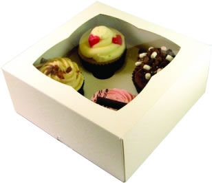 Plain White Q/S Box With Top Window+4 Cupcake Insert 170X170X75mm 450Mic  (100pc)